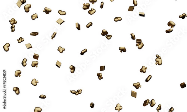 Fototapeta Gold playing card symbols falling isolated on white background. 3d rendering    