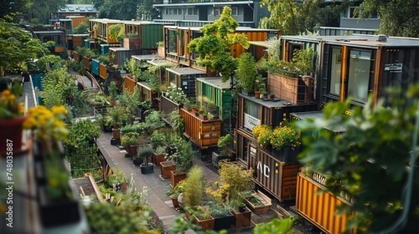 Obraz Small Container Homes with Communal Garden

