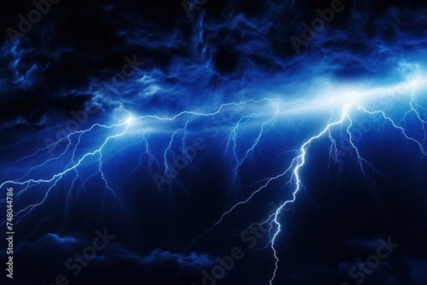 Fototapeta scenery neural storm great concept, concentration of energy, blue strong numerous lightning strikes