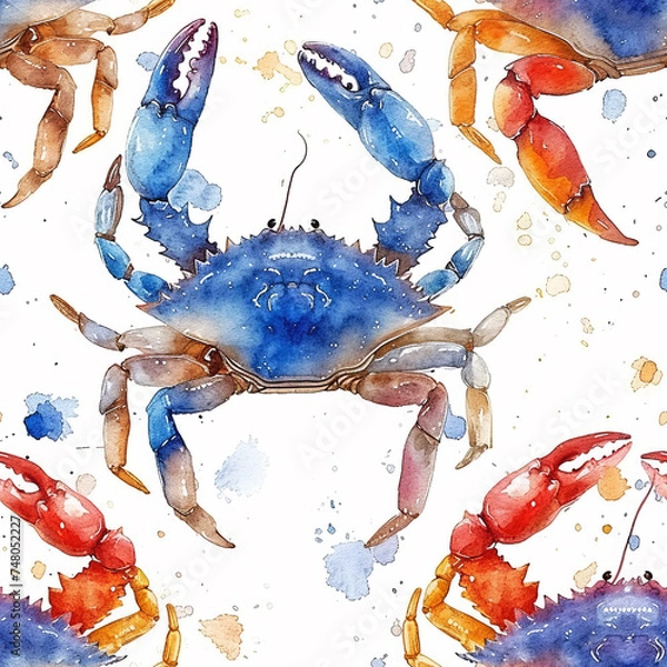 Obraz crab sea seamless tile pattern background, ai generated