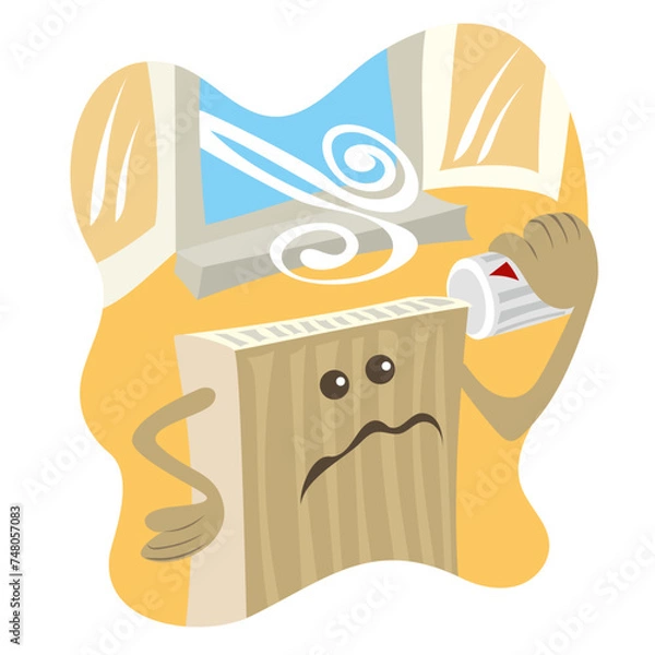 Fototapeta Cartoon illustration of a heater that is angry because the window is wide open