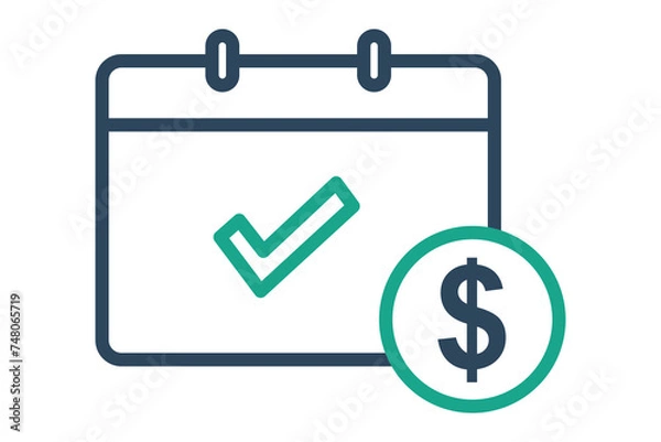Fototapeta Paid time off icon. calendar with check mark and clock. representing vacation days and work-life balance. line icon style. element illustration.
