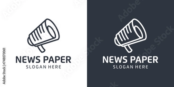 Fototapeta Megaphone logo design template with news paper documents and with abstract line model graphic design vector. Symbol, icon, creative.
