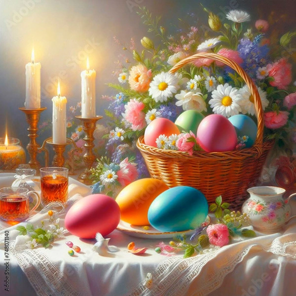 Fototapeta still life with easter eggs
