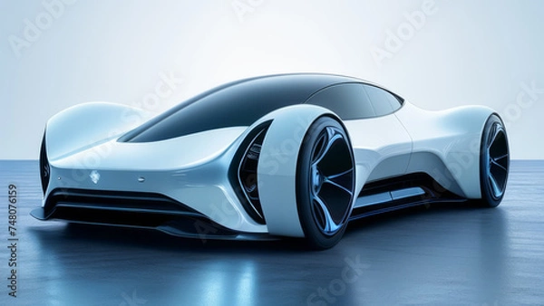 Fototapeta 3D rendering of a brand-less generic concept car in studio environment