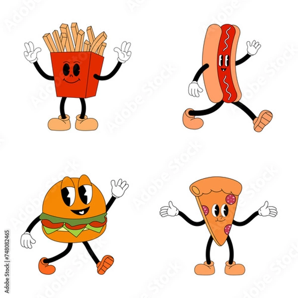 Obraz Cartoon Funny Fast Food Characters Mascots set