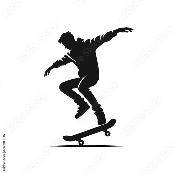 Fototapeta Skateboarder silhouette on a white background, skater boy icon, Vector illustration, generative ai