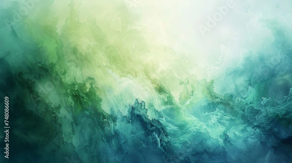 Fototapeta wallpaper design of abstract watercolor in shades of green, featuring whimsical plants and flowers
