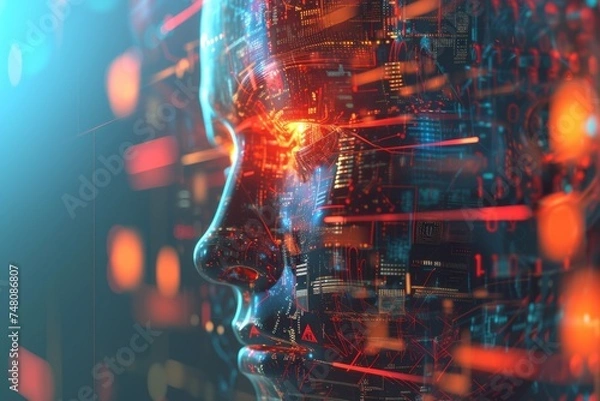 Fototapeta human head with embedded digital artificial intelligence