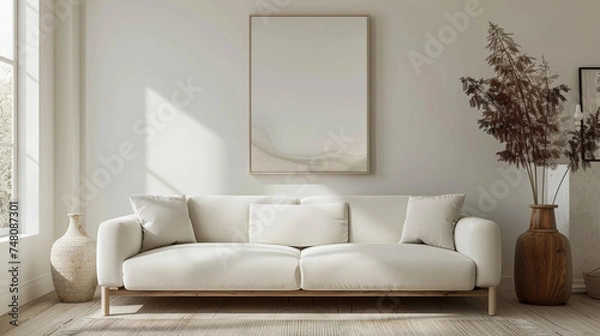 Fototapeta Minimalist interior with an open floor plan combining 