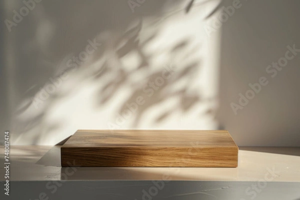Fototapeta sophisticated 3D beauty product presentation stand, featuring a pedestal against a beige backdrop