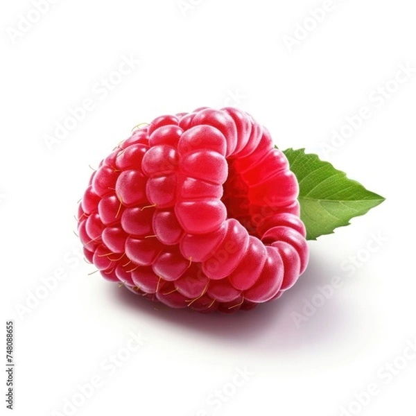 Fototapeta Raspberry cutout minimal isolated on white background. Fresh raspberry, closeup. Summertime concept for package, grocery product advertising. Realistic, icon, detailed.