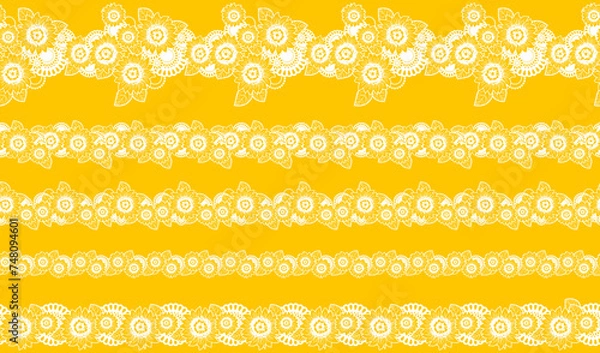 Obraz ひまわりの花のレース_線_背景黄色