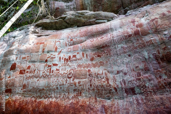 Obraz Amazing ancient rock paintings at Cerro Azul in Guaviare, Colombia