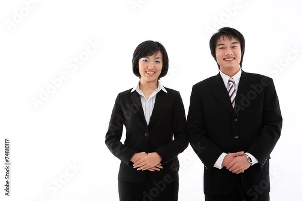 Obraz 스튜디오 안의 정장 입은 비즈니스맨과 비즈니스 우먼