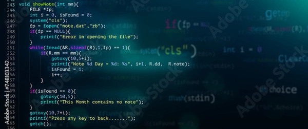 Obraz Abstract Modern tech of Programming code screen developer. C Programming Language of Computer script and Technology background of software.