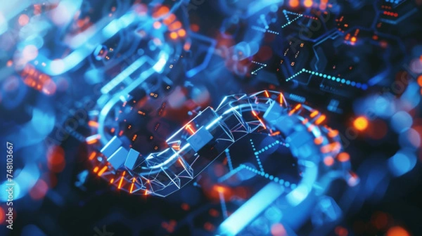 Fototapeta Extreme closeup of a blockchain encryption key being used to protect sensitive medical research data from unauthorized access.