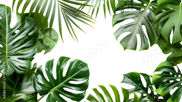 Fototapeta Tropical green leaves isolated on white background vibrant botanical foliage