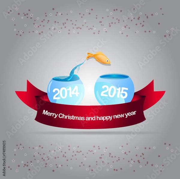 Fototapeta Abstract vector christmas background with fish