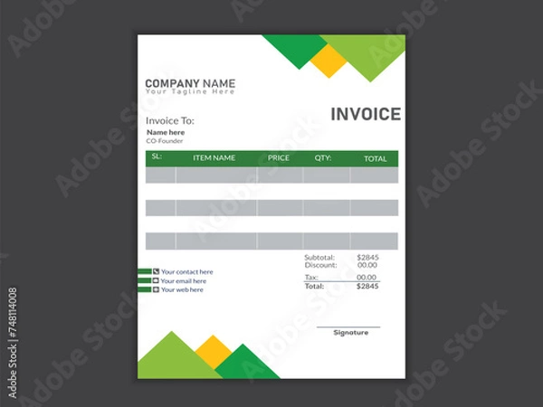 Fototapeta Minimalist professional vector a4 invoice design template.