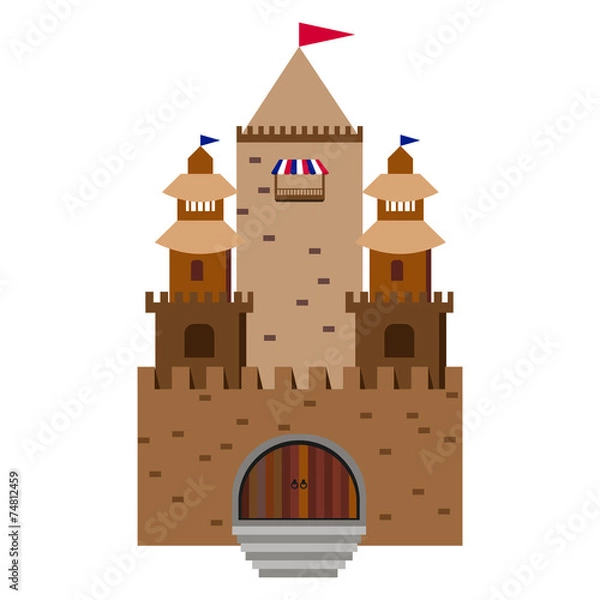 Fototapeta fairy tale castle on a background of hills in the circle
