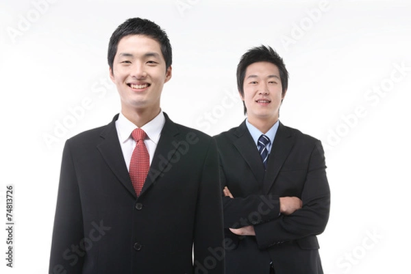 Fototapeta 스튜디오 안의 일하고 있는 비즈니스맨과 비즈니스 우먼