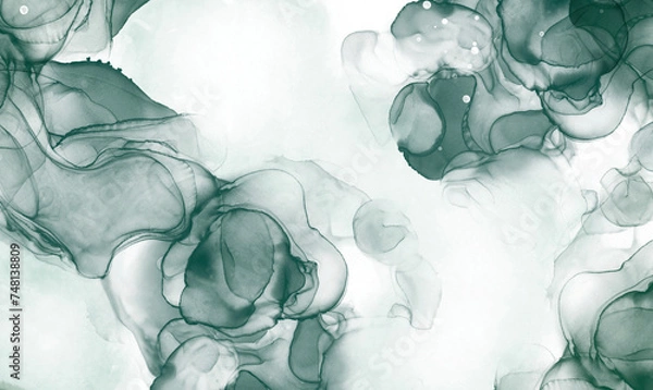 Fototapeta green alcohol ink and green watercolor Elegant abstract ink flow art mixed with golden pattern with translucent background.