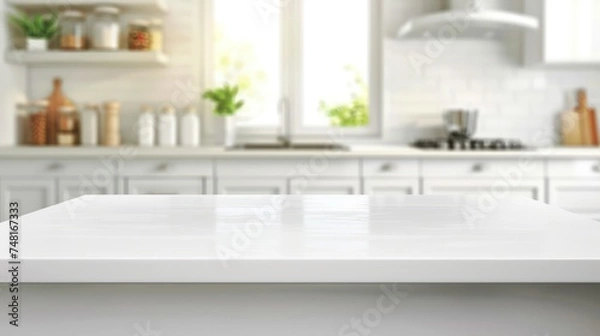 Obraz Modern empty white marble table for product display with kitchen room interior background