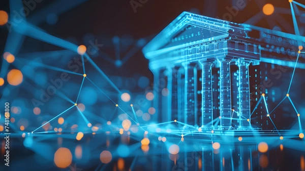 Obraz bank on digital technology network, online banking, digital money exchange, data and information on cloud commercial