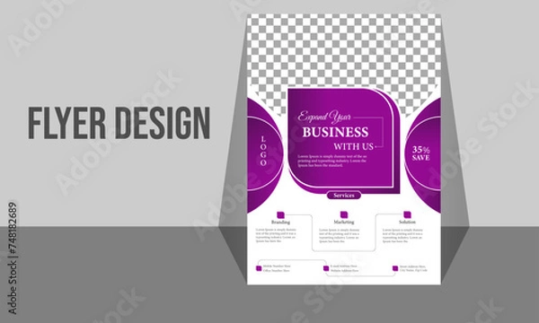 Fototapeta Modern advertising company business flyer design. Unique marketing abstract a4 leaflet design template.