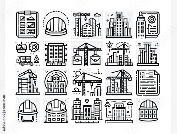 Obraz Collection of architectural blueprint icons perfect for construction and engineering design works