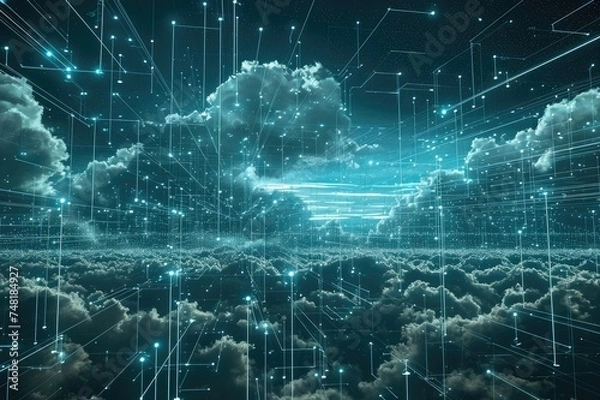 Fototapeta Visuals depicting cloud-based networks enabling seamless communication among distributed resources
