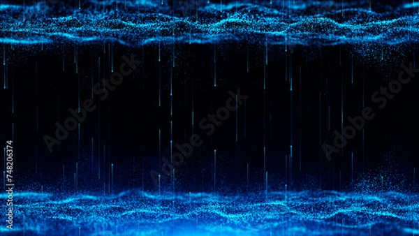 Obraz Abstract blue elegant particle waving and lines raining background