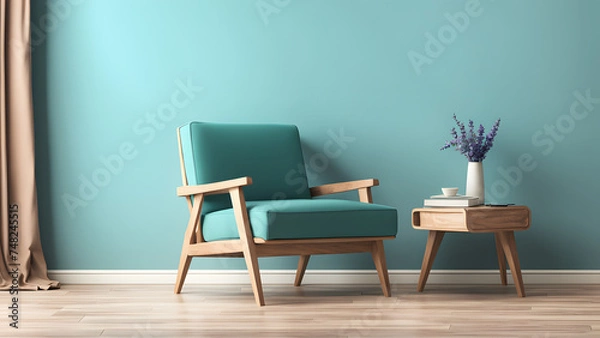 Fototapeta Inviting Copy Space Surrounding Warm Ambient 3D Accent Chair. Perfect for Marketing Needs
