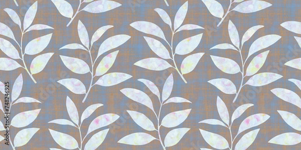 Fototapeta Watercolor leaves design. Illustration of drawn branches with leaves for design, seamless background, colorful hand drawn illustration for wallpaper, packaging and print