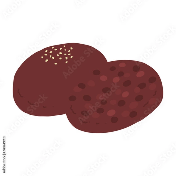 Obraz おはぎ(こしあん&つぶあん)の手描きカラーイラストアイコン