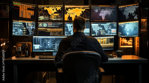 Fototapeta Cyber security Command Center: Global Data Watch
