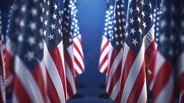 Fototapeta American flags lined up, symbolizing patriotism and the democratic process.