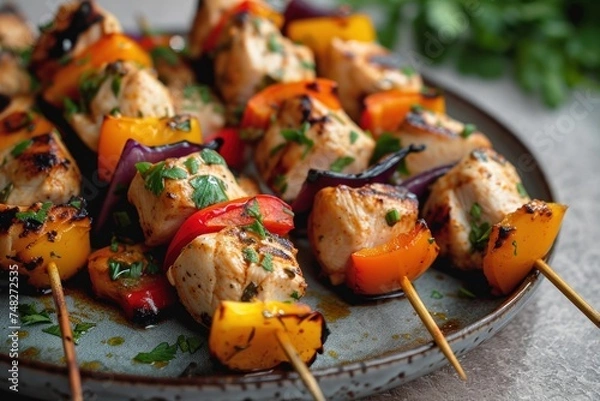 Obraz a plate of chicken and vegetables