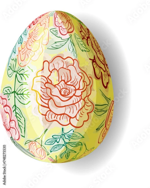 Obraz Easter egg decorated with 3D effect outline roses motif on yellow background