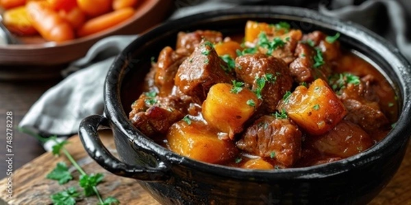 Fototapeta a pot of meat and potatoes