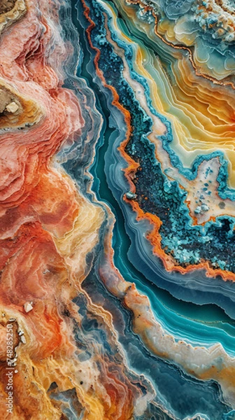 Fototapeta Aerial view photo of a multicolored mineral deposit