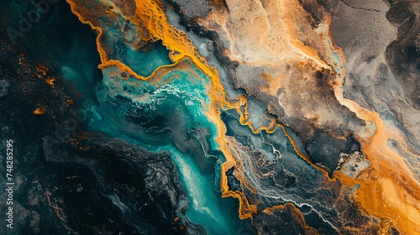 Fototapeta Aerial view photo of a multicolored mineral deposit
