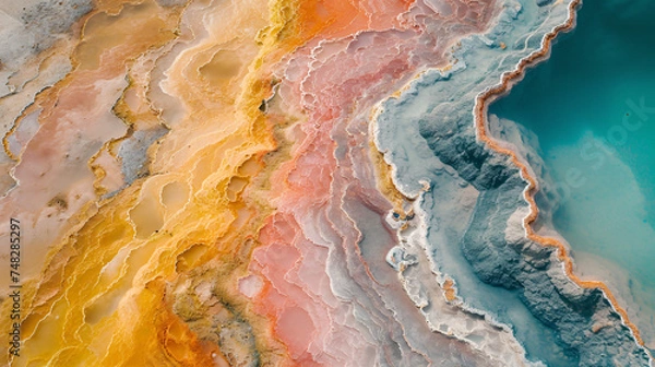 Fototapeta Aerial view photo of a multicolored mineral deposit