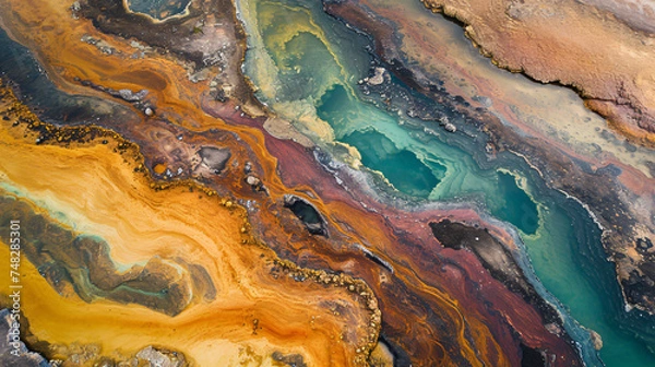 Fototapeta Aerial view photo of a multicolored mineral deposit