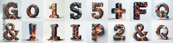 Obraz Raw stone and lava 3D Lettering Typeface. AI generated illustration