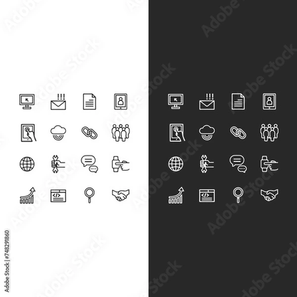 Fototapeta Set line icon for business black and white