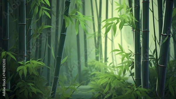 Fototapeta Green bamboo forest background, green bamboo swaying in the wind