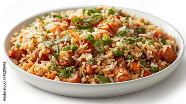 Fototapeta Spicy Vegetarian Fried Rice in a White Bowl