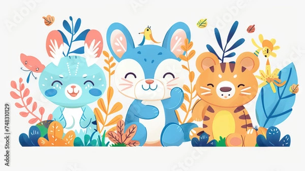 Fototapeta Adventurous Animal Friends: Cute and Colorful Characters for Kids' Games. Icon Concept Isolated Premium Vector.